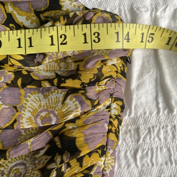 Zara floral one shoulder ruched dress in mauve, gold, black & cream.Side zip. XS - Picture 5 of 12